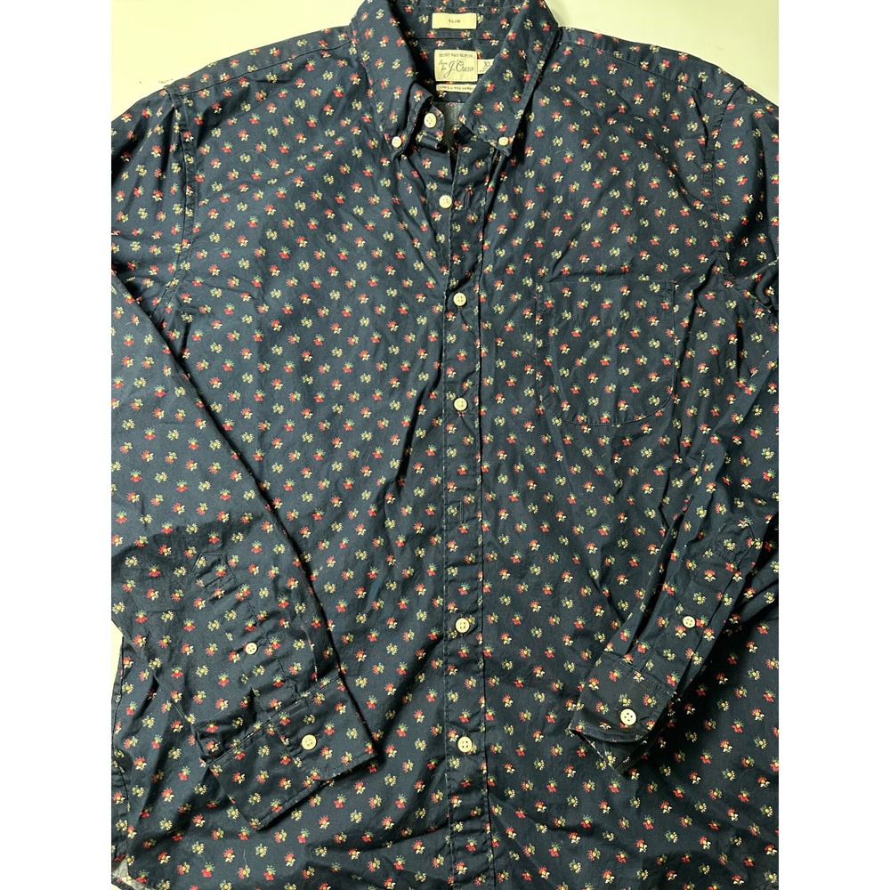 J.Crew Mens Secret Wash Slim Fit Floral Button Down Shirt Navy XL BJ742